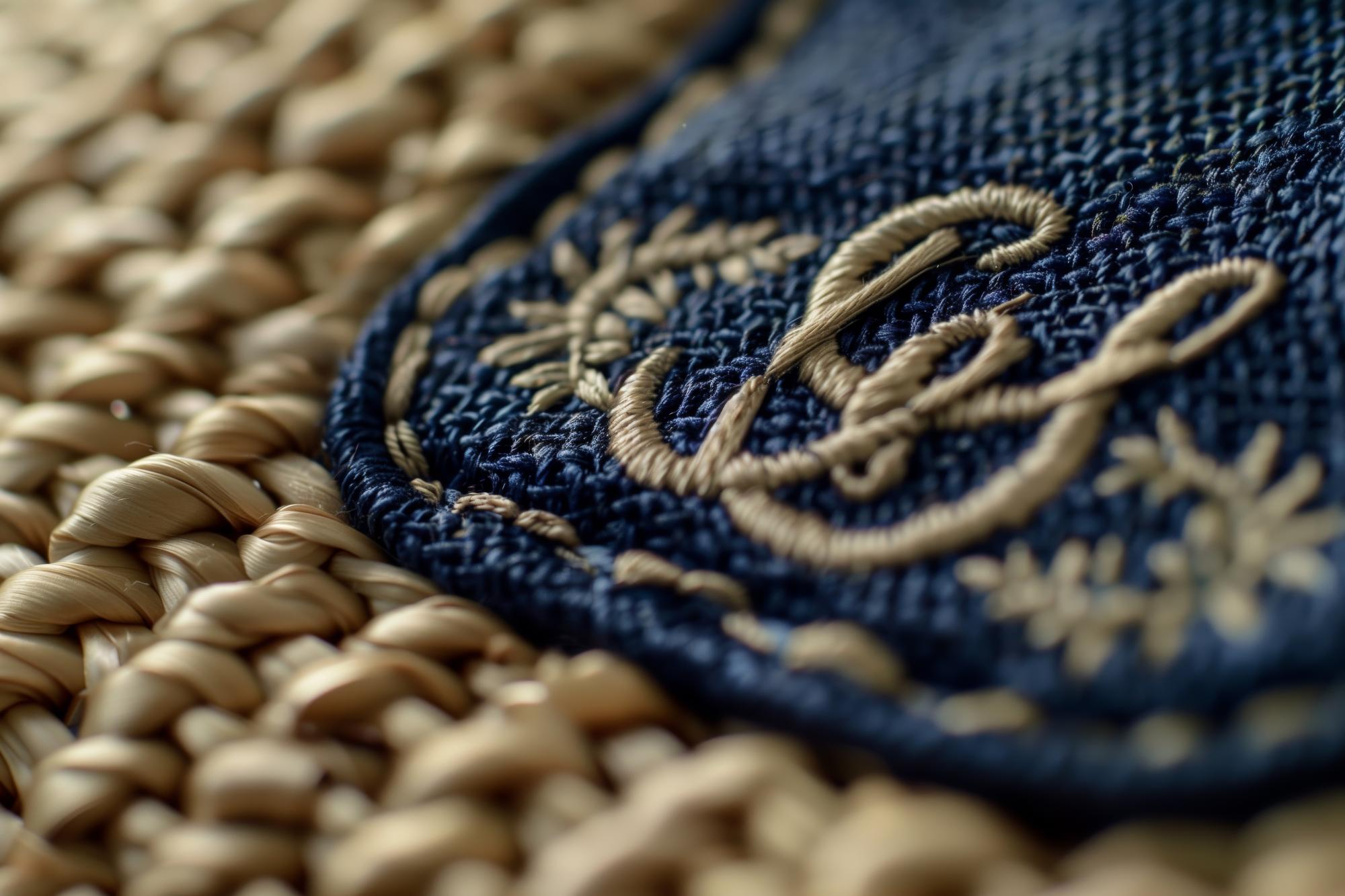 Close-up of satin stitch on wool